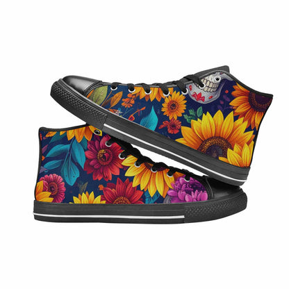 WOMEN'S Sunflower Skulls Print High Top Canvas Dark Academia Sneakers