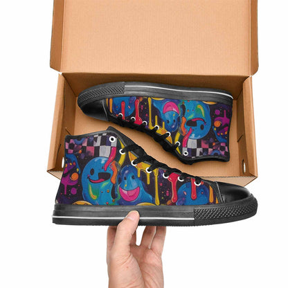 MEN'S Yellow Smiley Face High Top Canvas Aesthetic Custom Sneakers