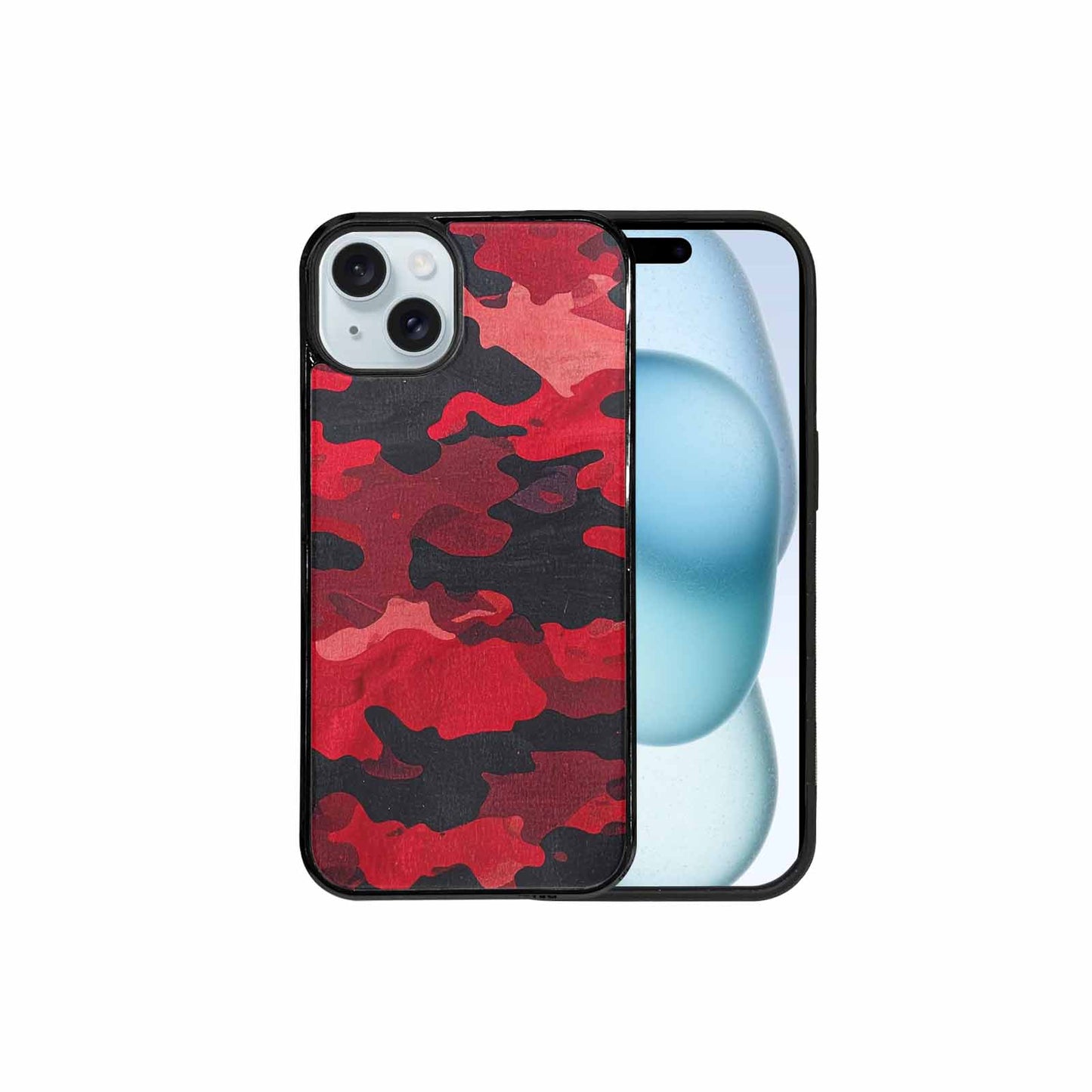 iPhone 15 Plus Case — Tactical Camo Red Black Custom, Original Design Phone Case