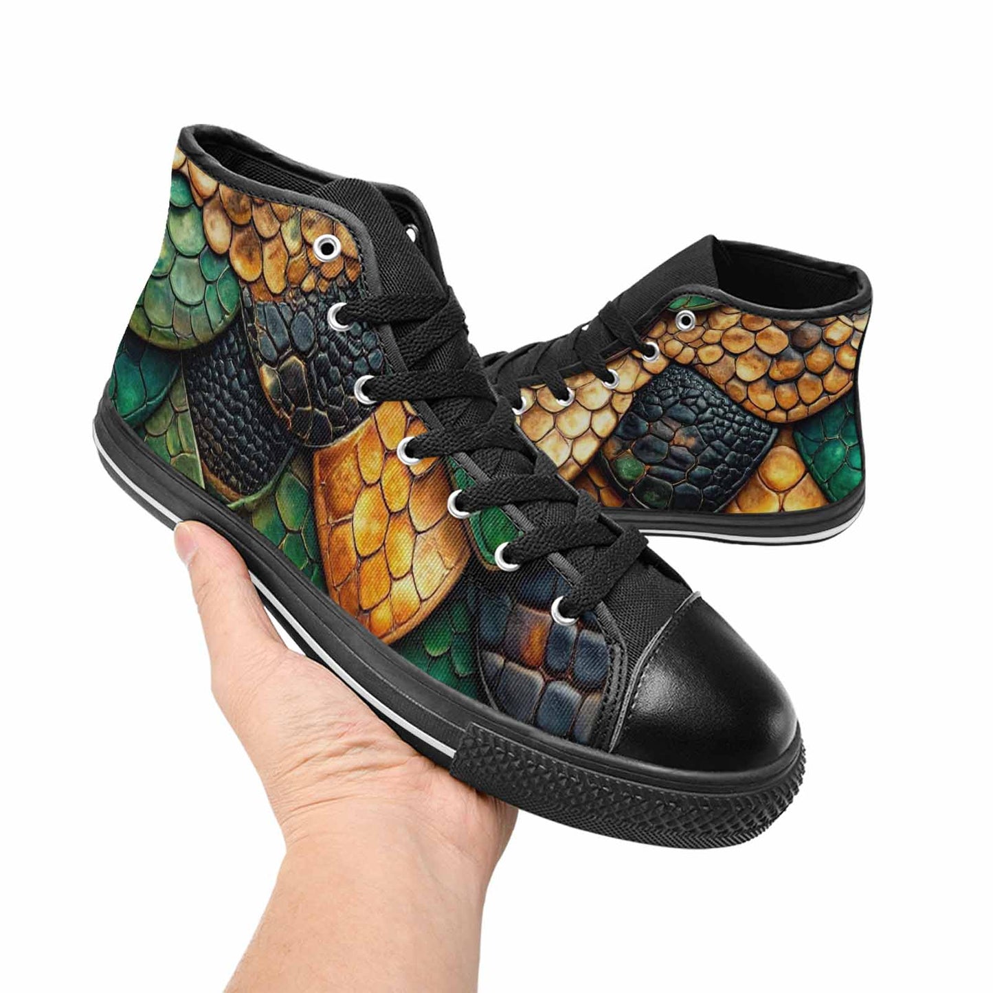 MEN'S Snake Skin Reptile High Top Canvas Vivid Custom Sneakers