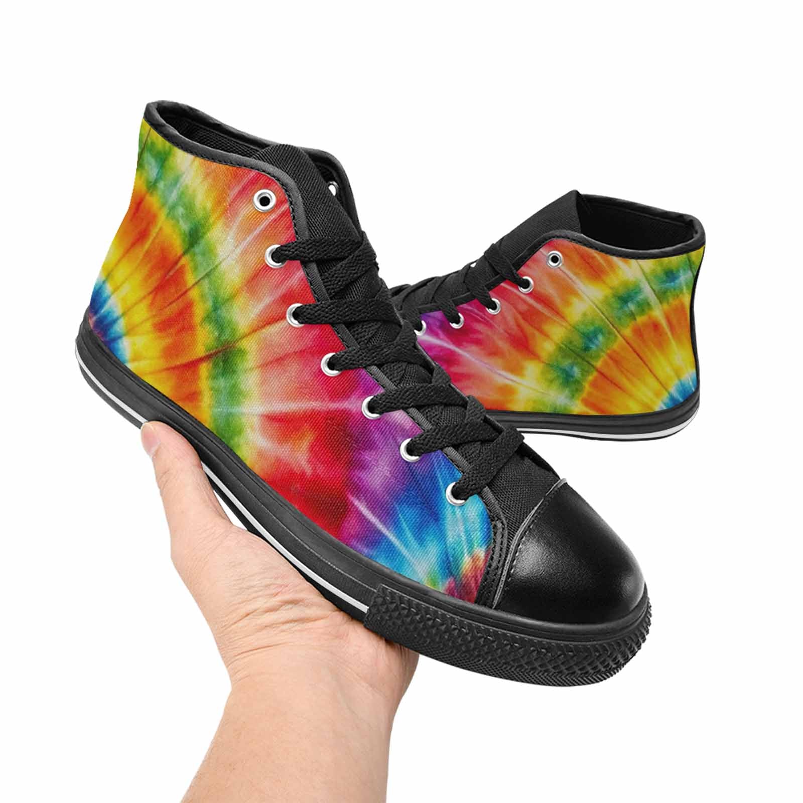 WOMEN'S Tie Dye Rainbow Spiral High Top Canvas Surreal Shoes
