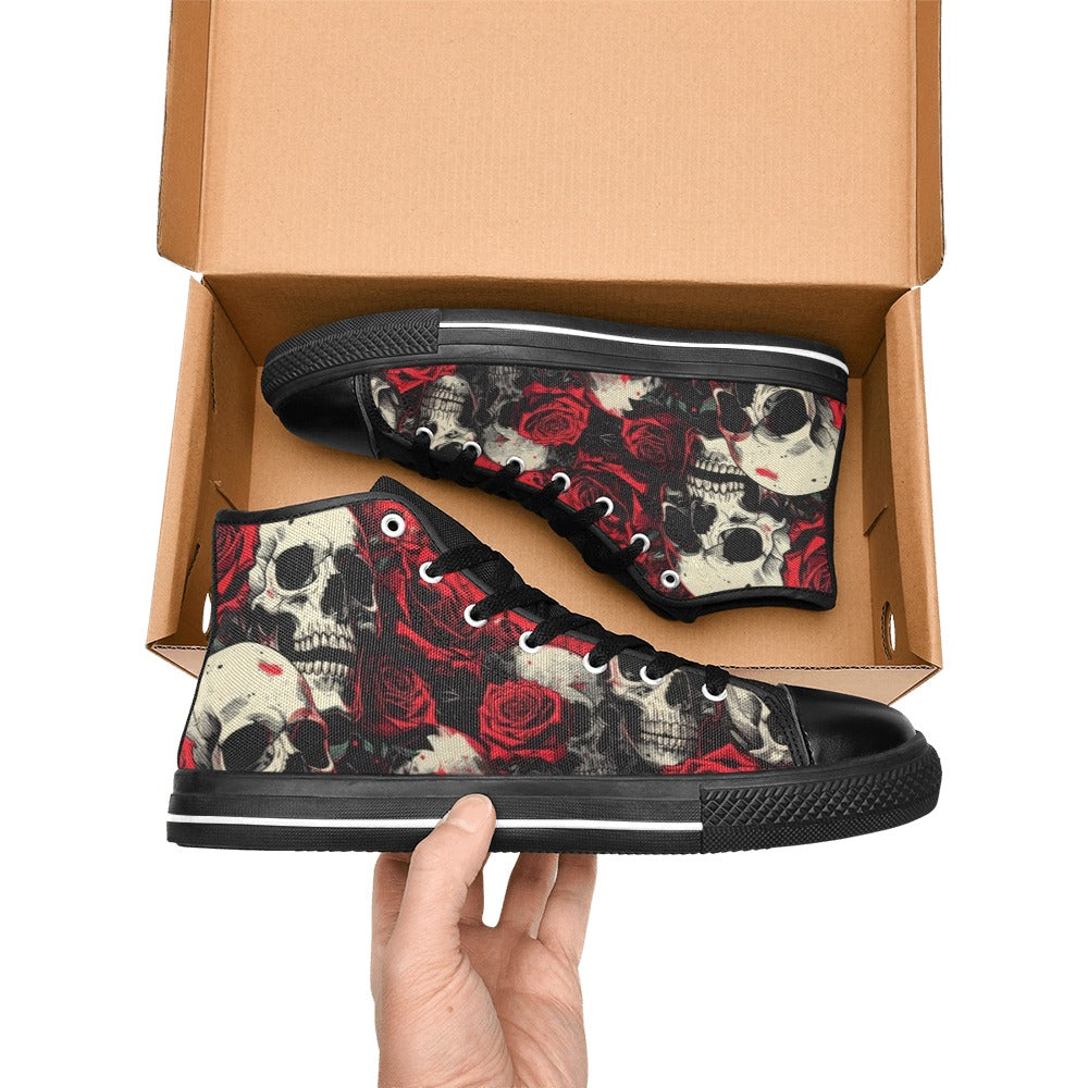 WOMEN'S Comic Book Skull Roses High Top Canvas Dreamcore Custom Shoes