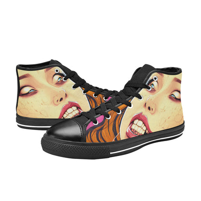 WOMEN'S Cc Retro Woman Face High Top Canvas Cottagecore Custom Shoes