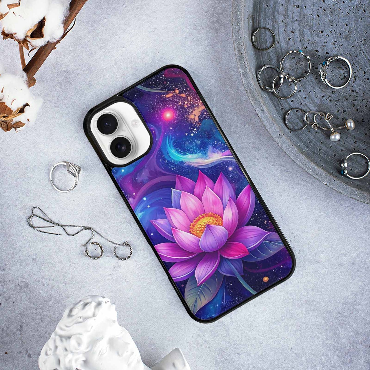 iPhone 16 Plus Case — Lotus Galaxy Art Seamless Pattern Vibrant, Unique Phone Case Design