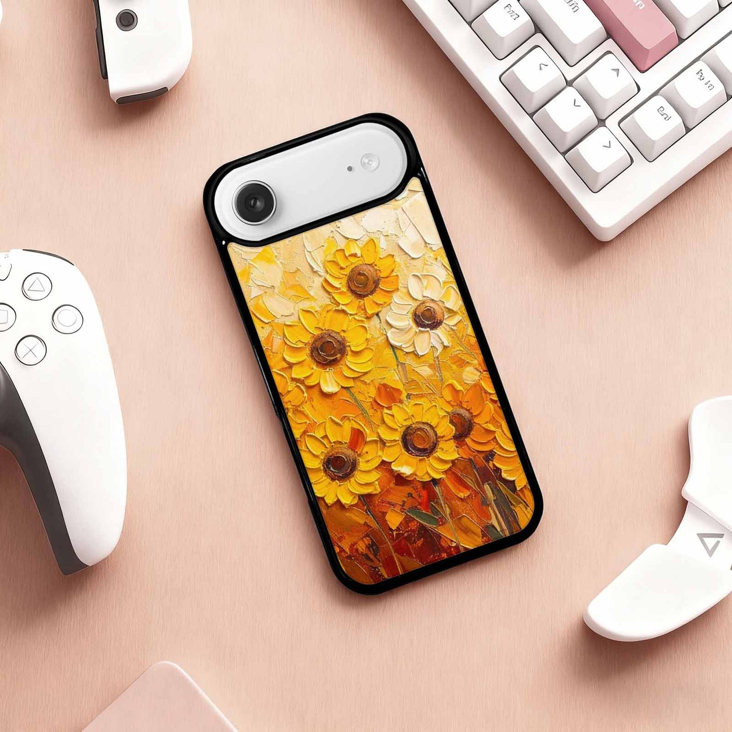 iPhone 17 Air Case — Impressionist Sunflower Brushstroke Pattern Hundreds Floral, Custom Print Case Cover