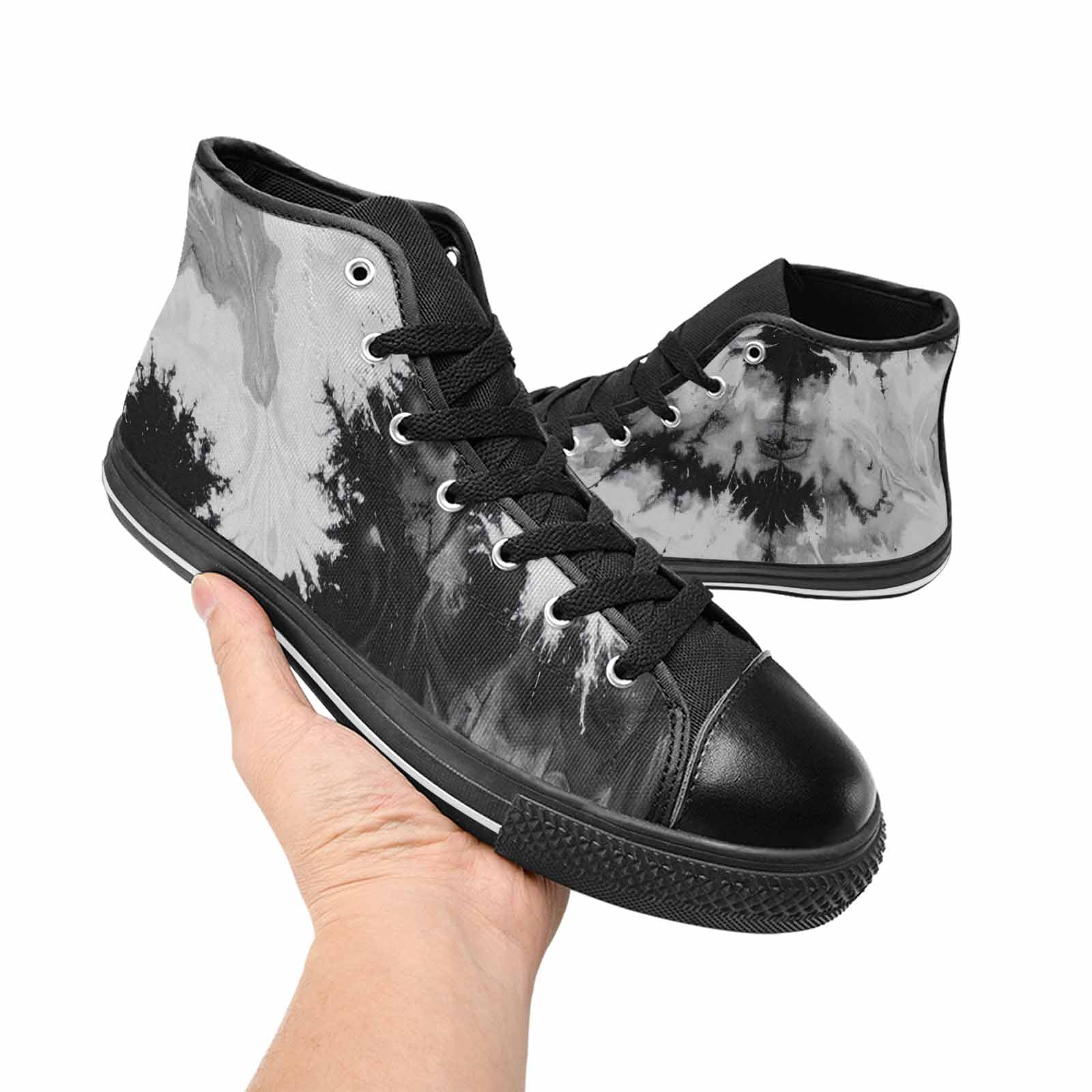 WOMEN'S Tie Dye Acid Wash Black White High Top Canvas Grunge Custom Sneakers
