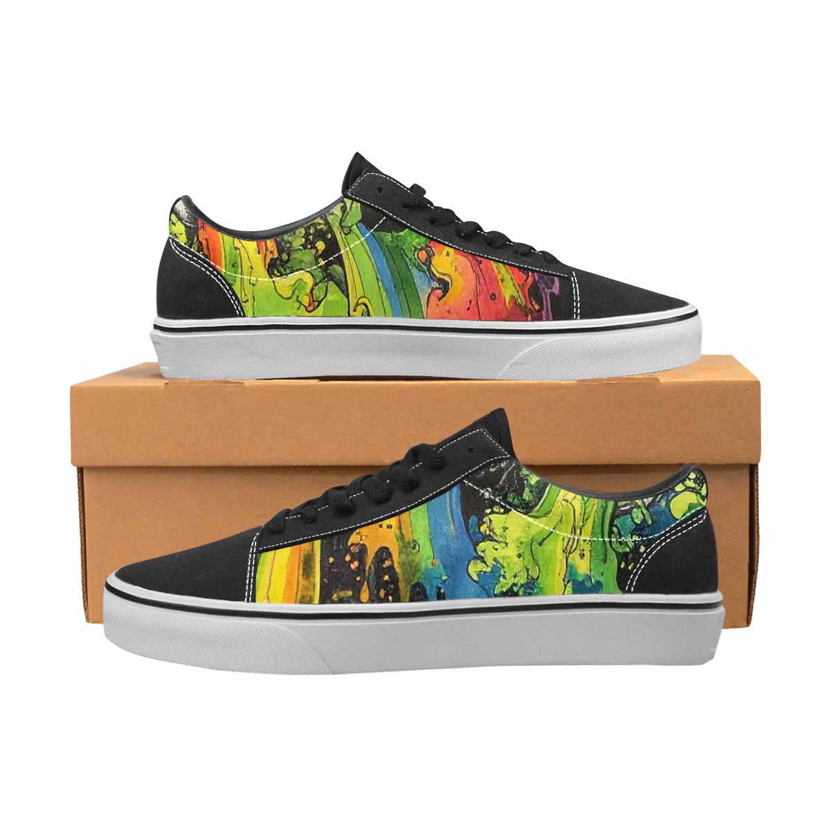 WOMEN'S Rainbow From Skull S Lace-Up Canvas Cottagecore Custom Sneakers