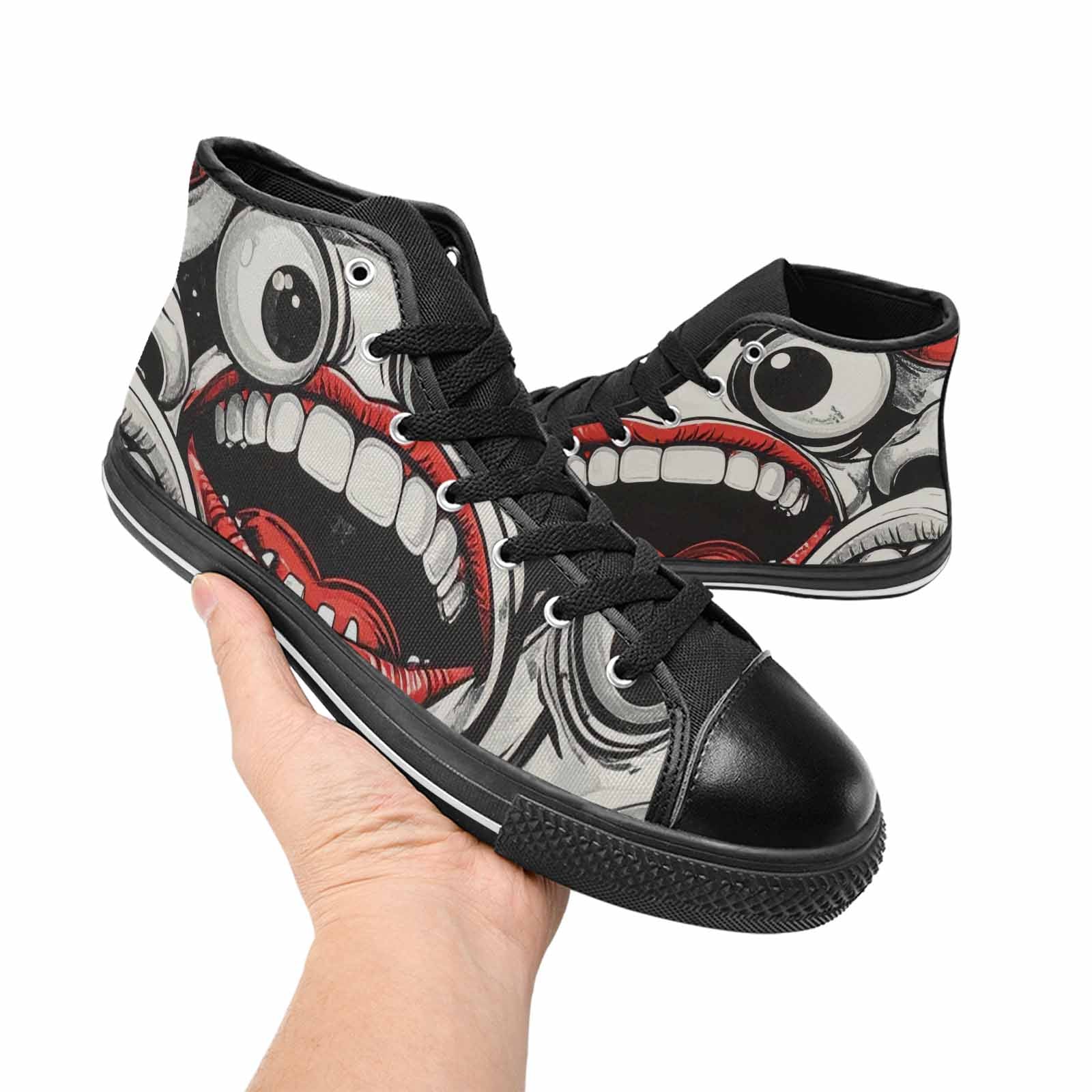 MEN'S Googly Cartoon Mouths High Top Canvas Wallpaper Art Shoes