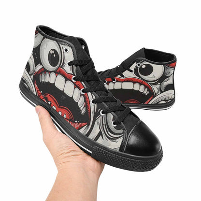 MEN'S Googly Cartoon Mouths High Top Canvas Wallpaper Art Shoes