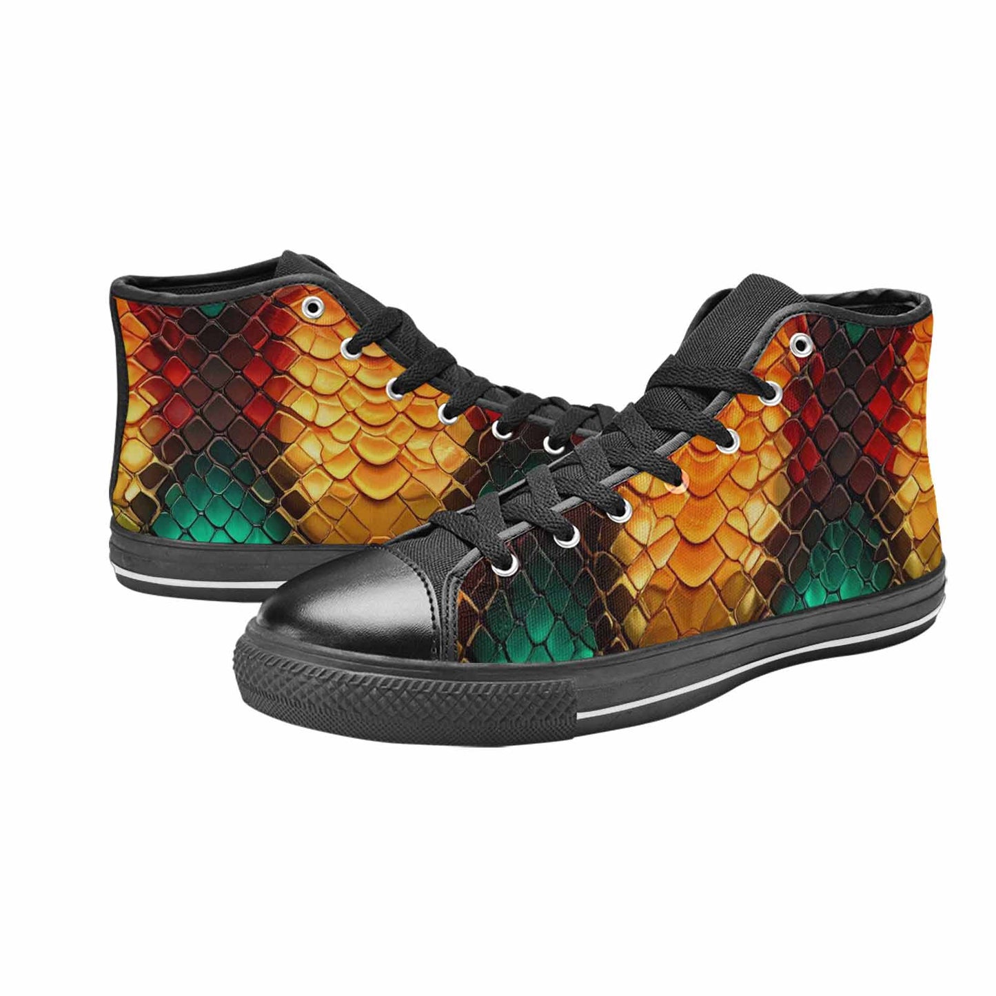 MEN'S Dark Snake Print High Top Canvas Vibrant Chaos Custom Sneakers