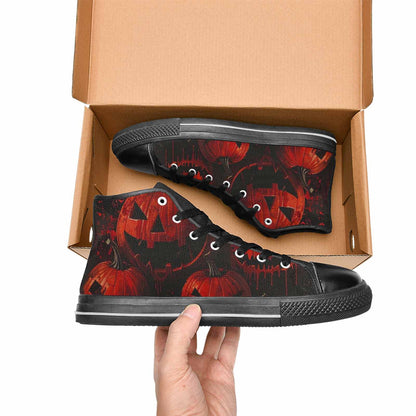 WOMEN'S Bloody Pumpkin Face High Top Canvas Grunge Sneakers