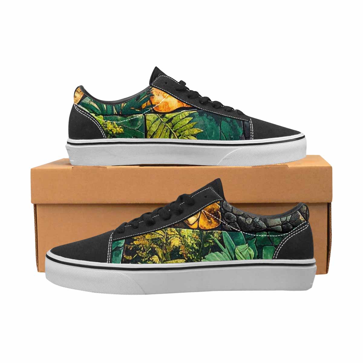 WOMEN'S Dinosaur Silhouette Canvas Lace-Up Neon Fantasy Custom Shoes