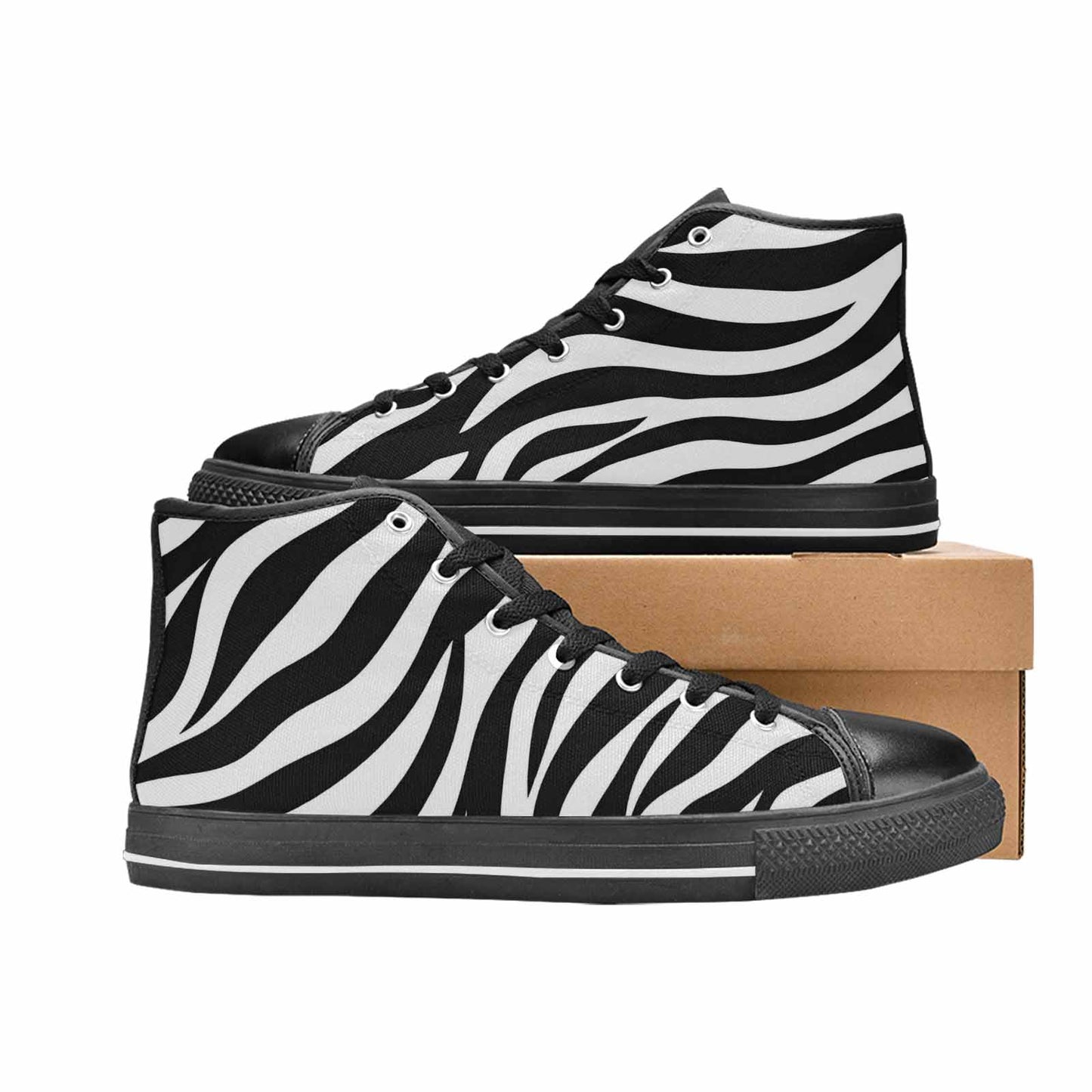 MEN'S Zebra Print Black White High Top Canvas Aesthetic Sneakers