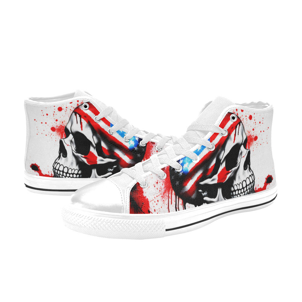 WOMEN'S Patriotic Splatter Skull Art High Top Canvas Cottagecore Shoes