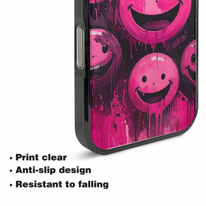 iPhone 15 Pro Max Case — Melting Moon Smiley Black Pink Ink, Custom Phone Case