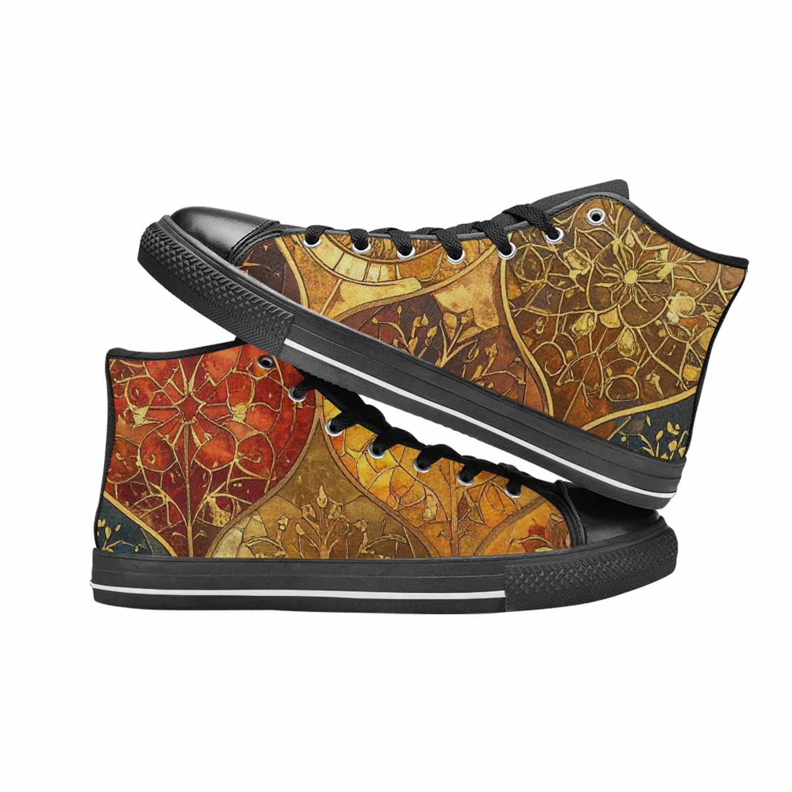MEN'S Klimt-Style Gold Leaf High Top Canvas Neon Fantasy Custom Sneakers