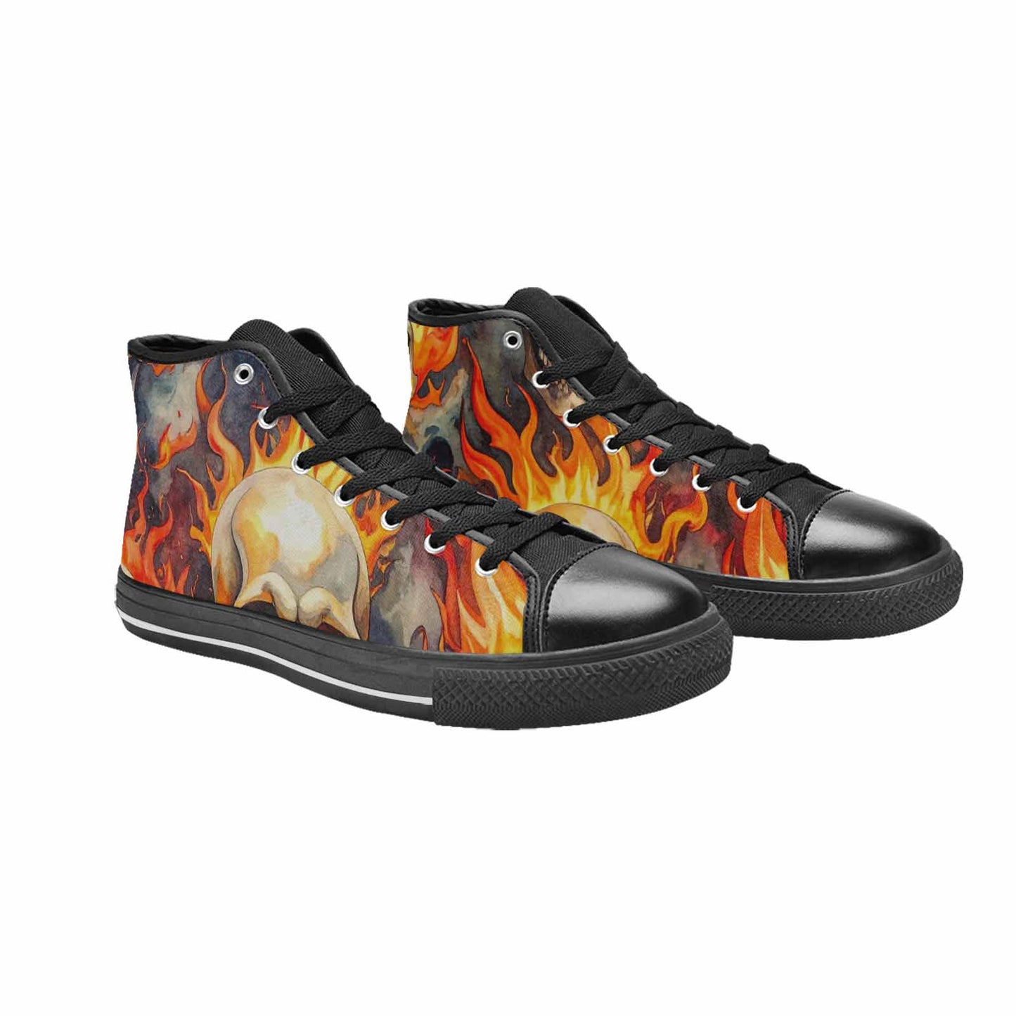 MEN'S Skulls - Flaming High Top Canvas Neon Fantasy Shoes
