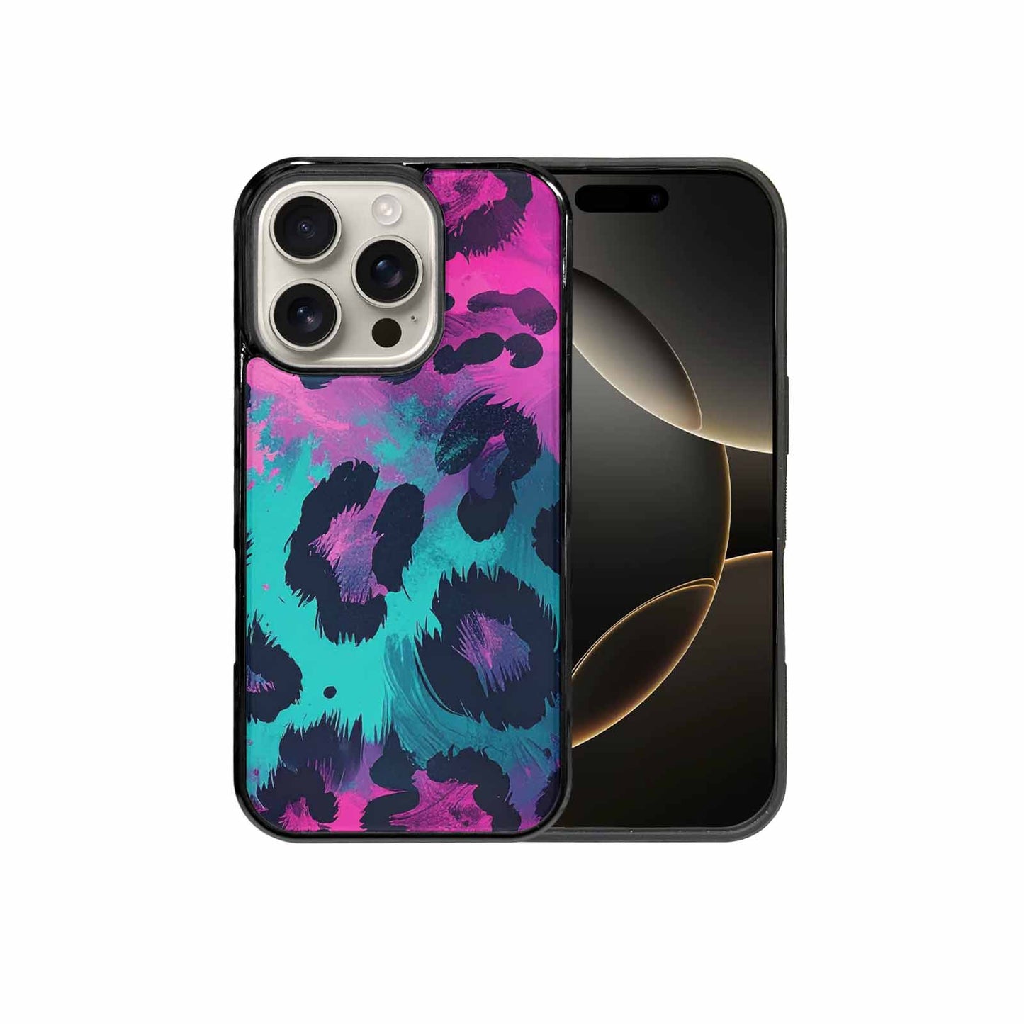 iPhone 16 Pro Case — Leopard Neon Pink Teal Airbrush, Custom Phone Case