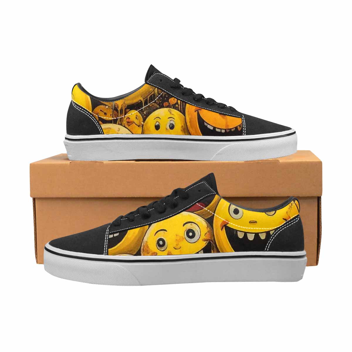 WOMEN'S Melting Moon Smiley  Lace-Up Canvas Dark Academia Sneakers