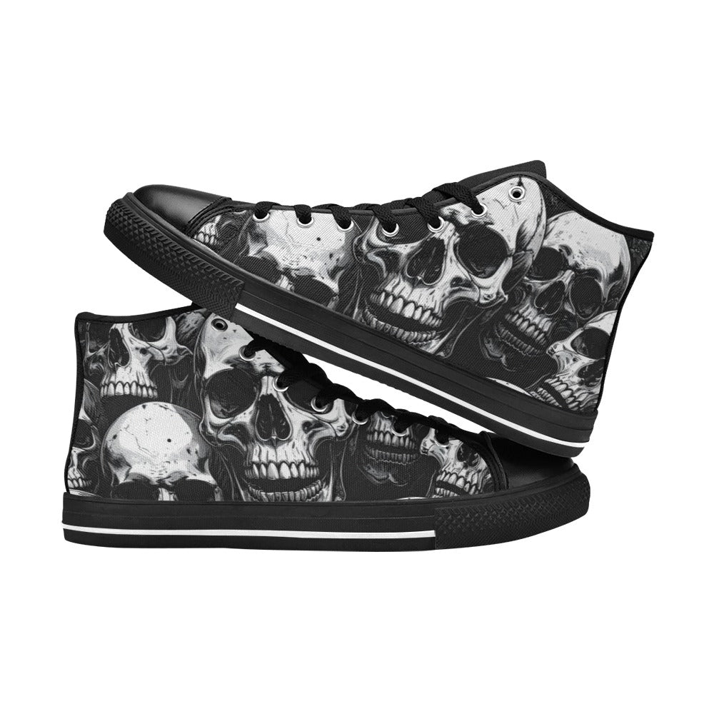 WOMEN'S Aggressive Comic Skull Black High Top Canvas Wallpaper Art Sneakers