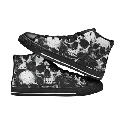 WOMEN'S Aggressive Comic Skull Black High Top Canvas Wallpaper Art Sneakers