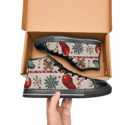 MEN'S Christmas Holly Snowflake High Top Canvas Vibrant Chaos Shoes