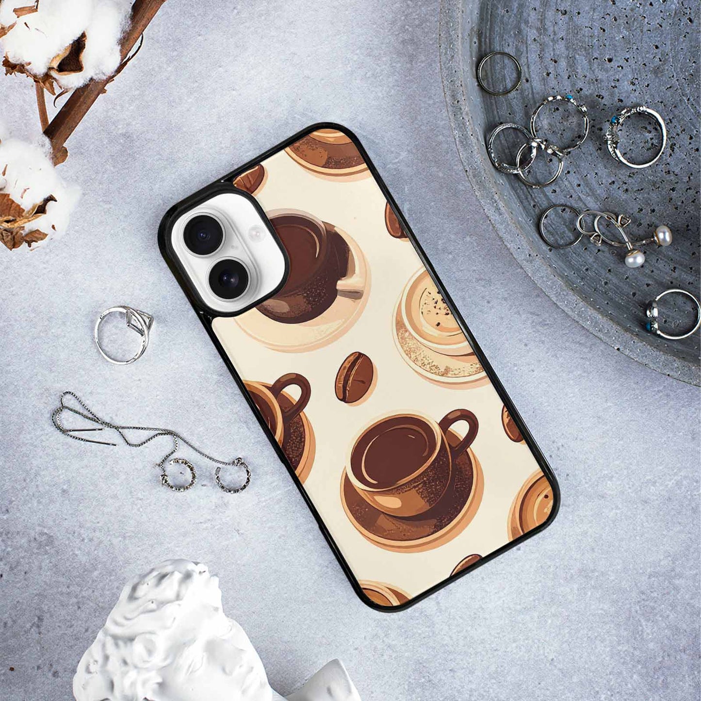 iPhone 16 Plus Case — Coffee Cup And Bean Pattern Seamless, Personalized Phone Case
