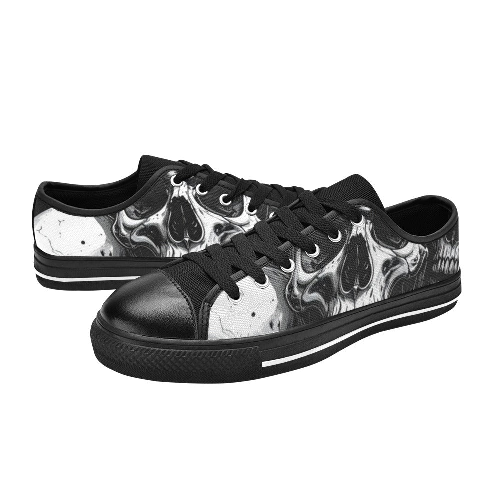 KIDS' Aggressive Comic Skull Black Low Top Canvas Dreamcore Shoes