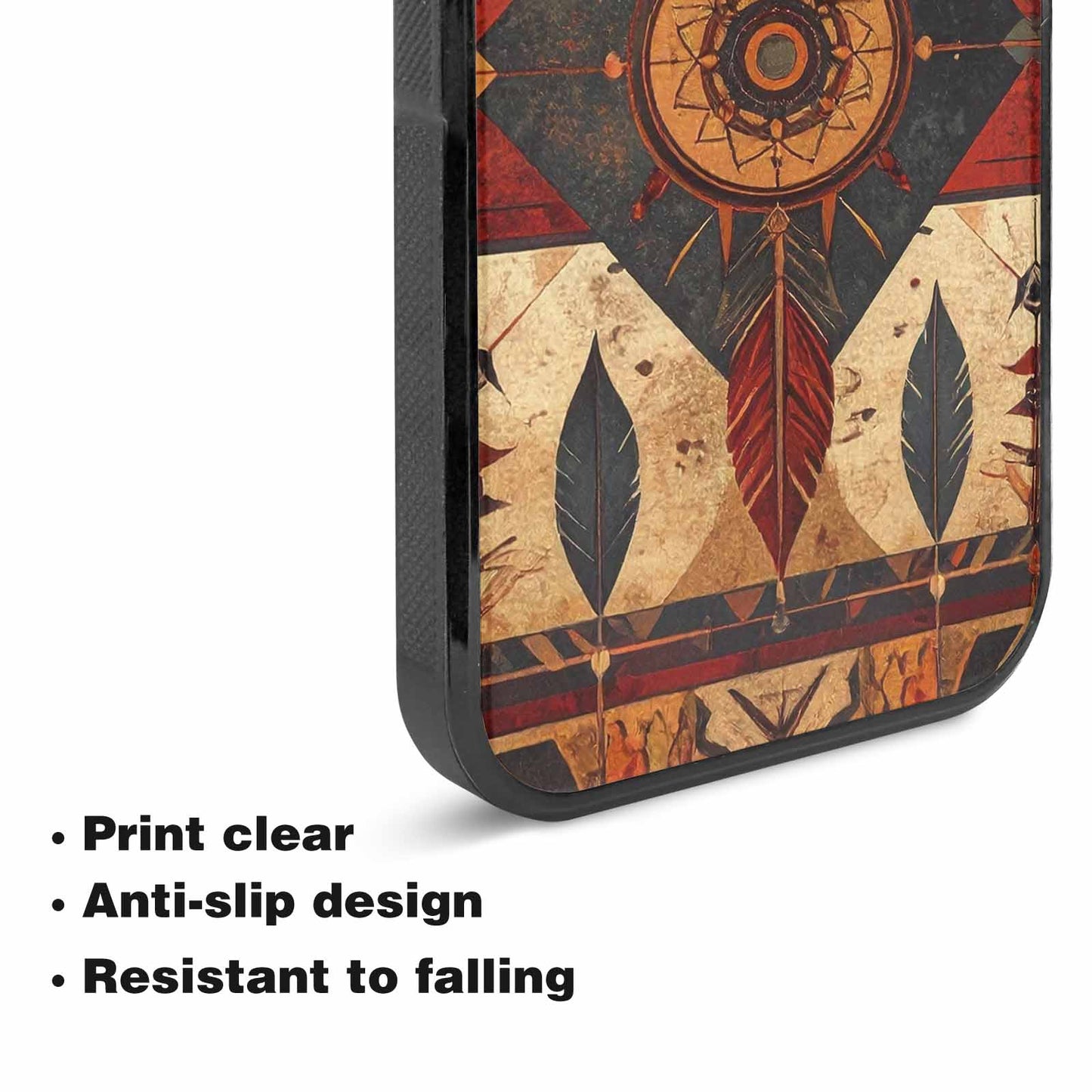 iPhone 15 Plus Case — Native American Geometric Pattern Arrows Feathers, Unique Phone Case Design