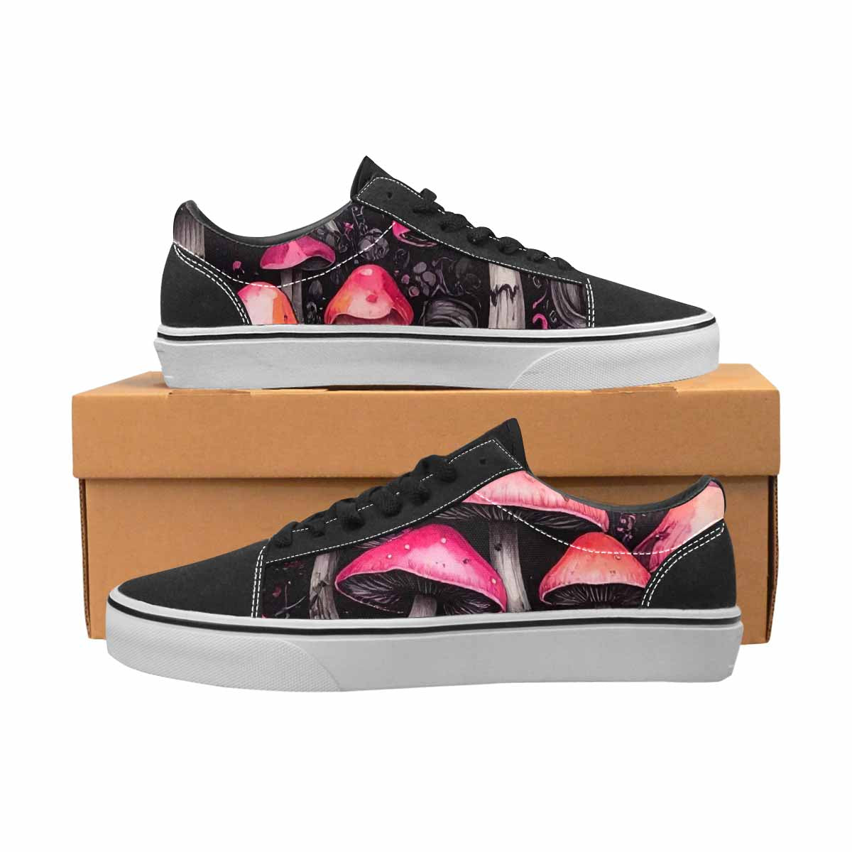 WOMEN'S Rainbow Drip Mushrooms Lace-Up Canvas Dark Academia Custom Sneakers