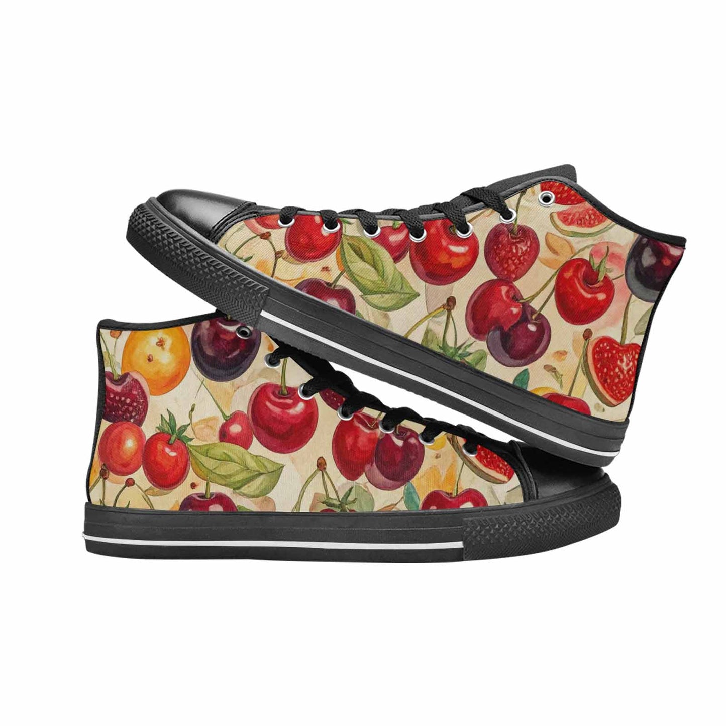 WOMEN'S Cherry Fruit Print High Top Canvas Vivid Custom Sneakers