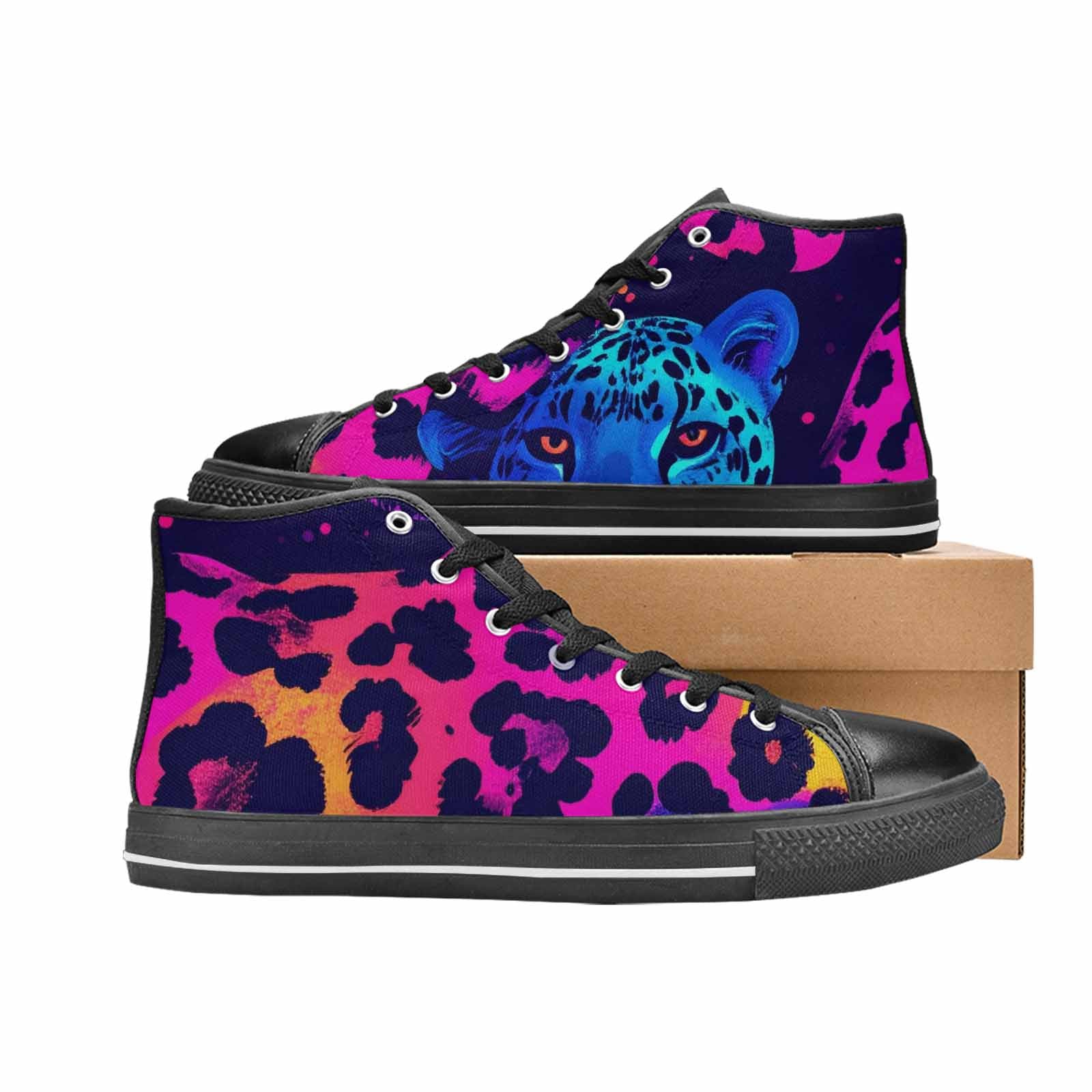 MEN'S Leopard Print Neon High Top Canvas Neon Fantasy Custom Shoes