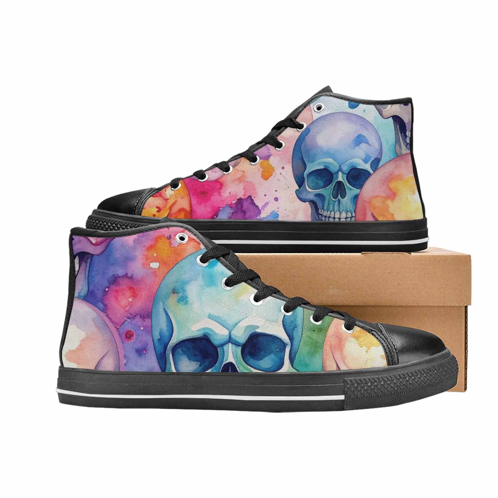 MEN'S Kulls - Watercolor High Top Canvas Vibrant Chaos Custom Shoes