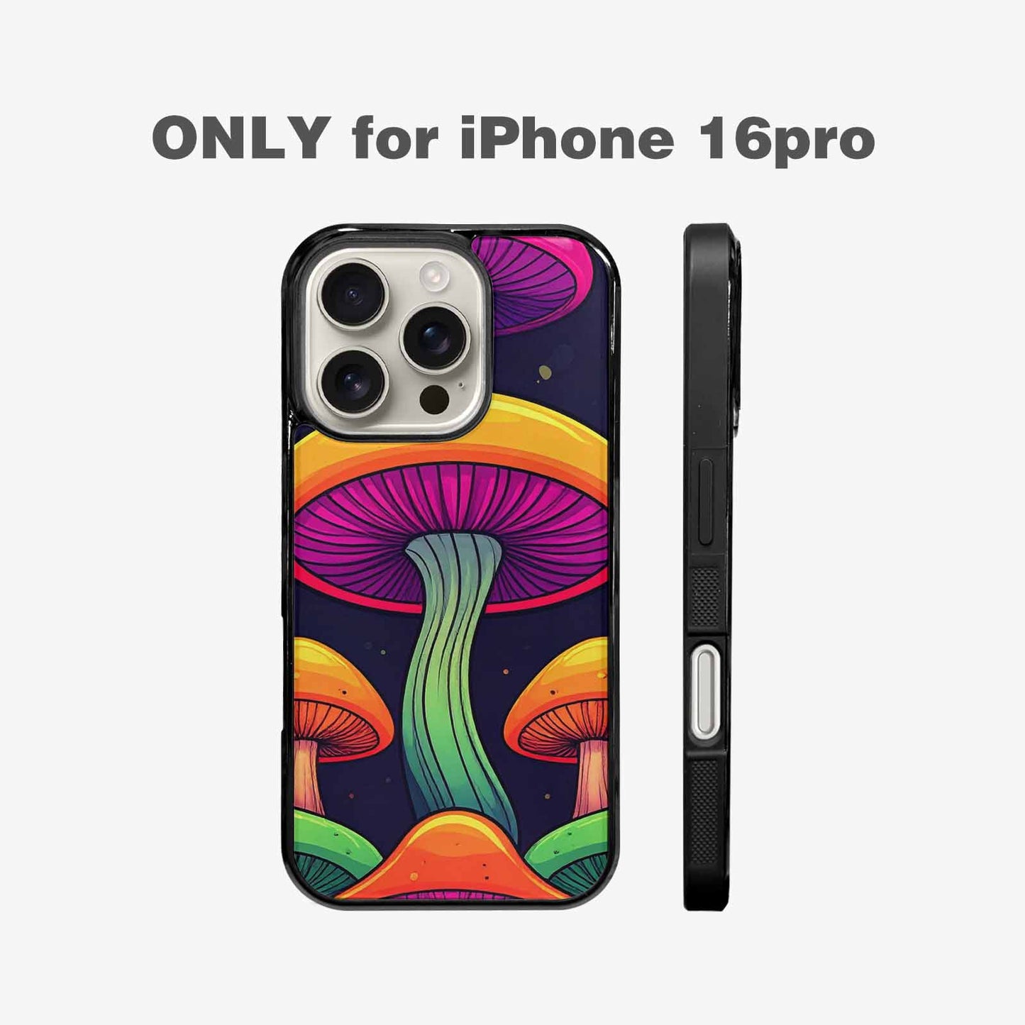 iPhone 16 Pro Case — Psychedelic Mushroom Cartoon Pattern, Custom Made Phone Cover