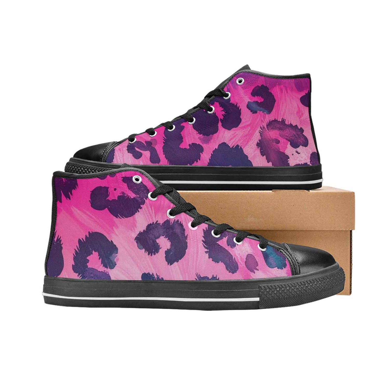 WOMEN'S Leopard Neon Pink Teal Airbrush High Top Canvas Dreamcore Custom Sneakers