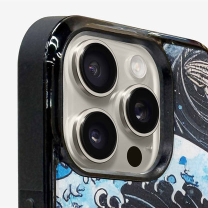 iPhone 16 Pro Max Case — Nautical Wave Black Blue Ink Wave, Custom Made Phone Cover