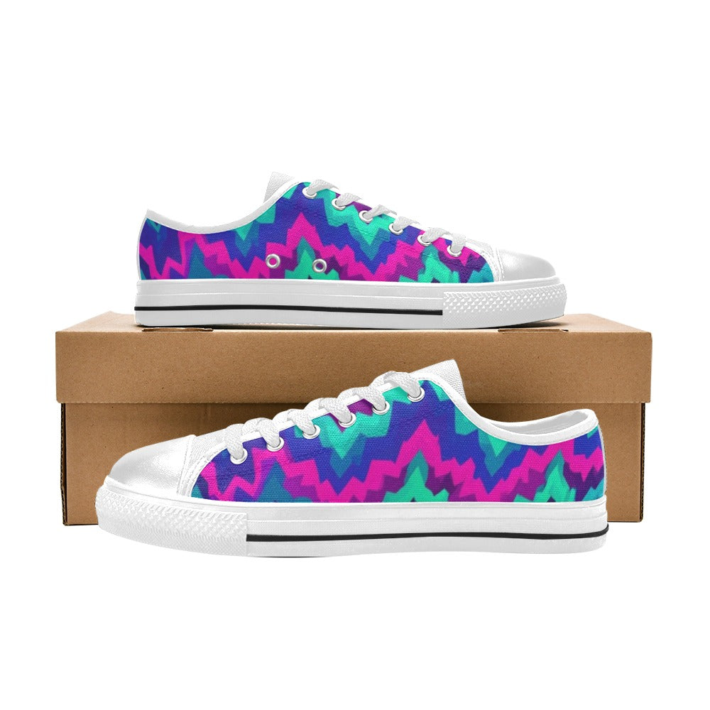 KIDS' Psychedelic Chevron Vortex Low Top Canvas Grunge Custom Sneakers