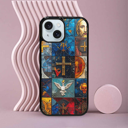 iPhone 15 Case — Jesus Face Small Cross And Faith, Custom Phone Case