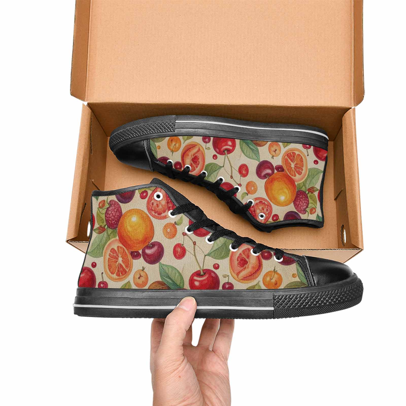MEN'S Cherry Fruit Print High Top Canvas Wallpaper Art Shoes