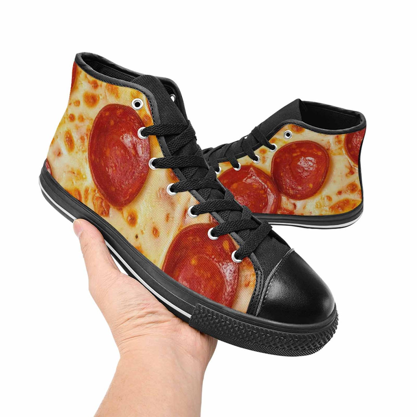 WOMEN'S Pepperoni Pizza Print High Top Canvas Vivid Sneakers