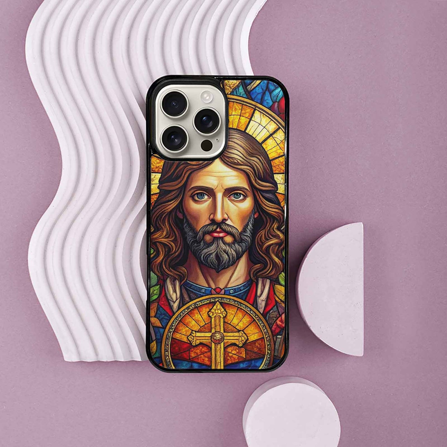 iPhone 16 Pro Max Case — Jesus Face Small Cross And Faith, Custom Art Phone Cover