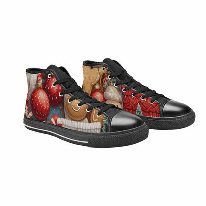 WOMEN'S Christmas Holly Snowflake High Top Canvas Wallpaper Art Sneakers