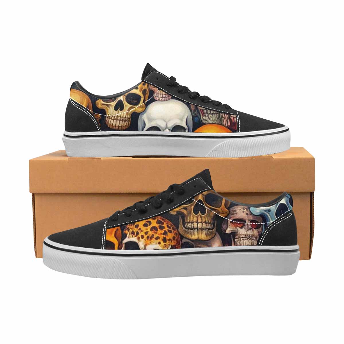 WOMEN'S Skulls Lace-Up Canvas Melting Art Custom Sneakers