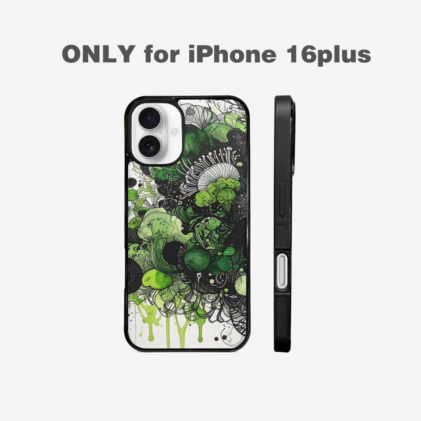 iPhone 16 Plus Case — Sea Creature Burst Black Green Ink, Original Design Phone Case