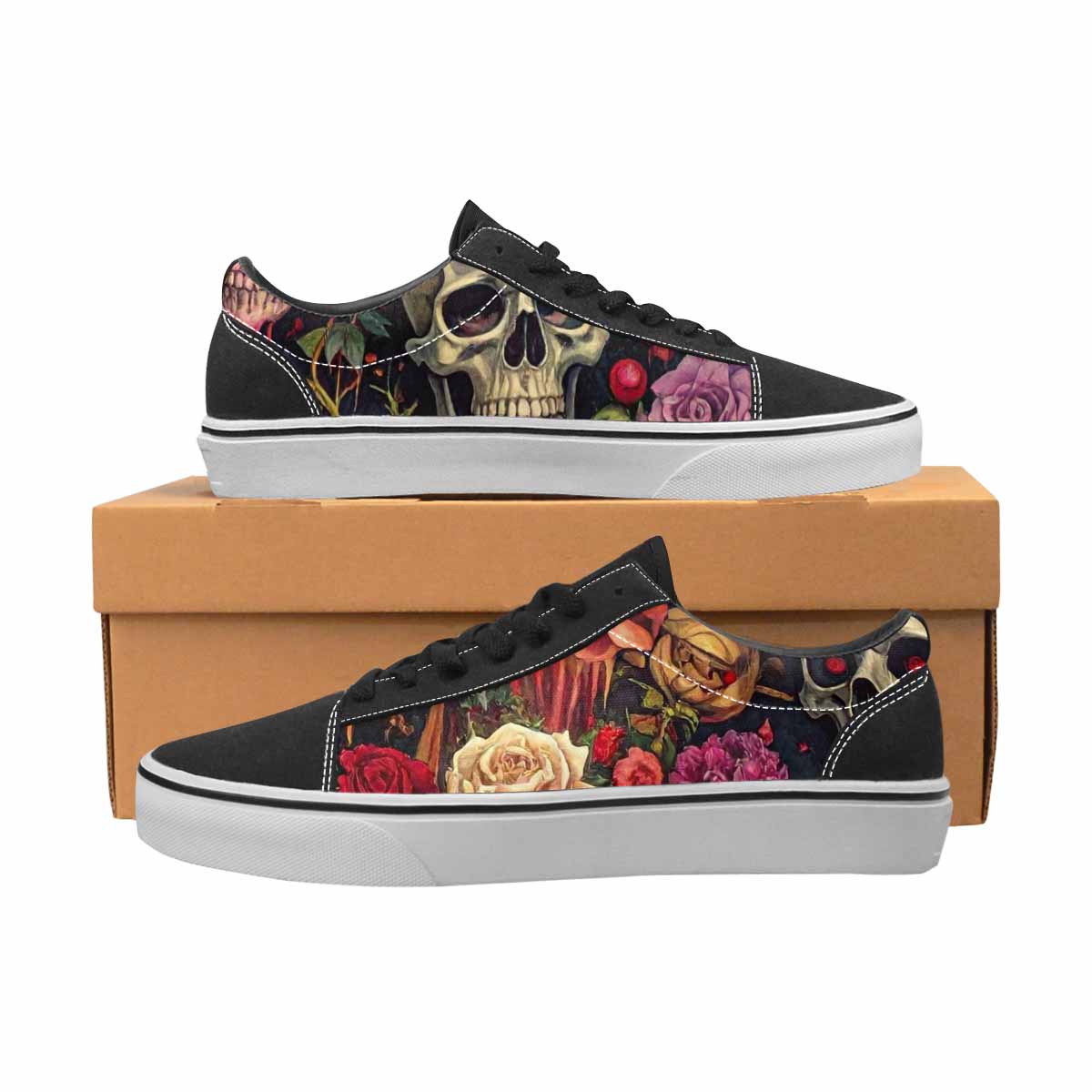 WOMEN'S Skulls Roses Melting Skulls Lace-Up Canvas Dark Academia Custom Sneakers