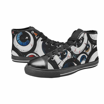 WOMEN'S Googly Cartoon Eyeballs High Top Canvas Wallpaper Art Custom Shoes