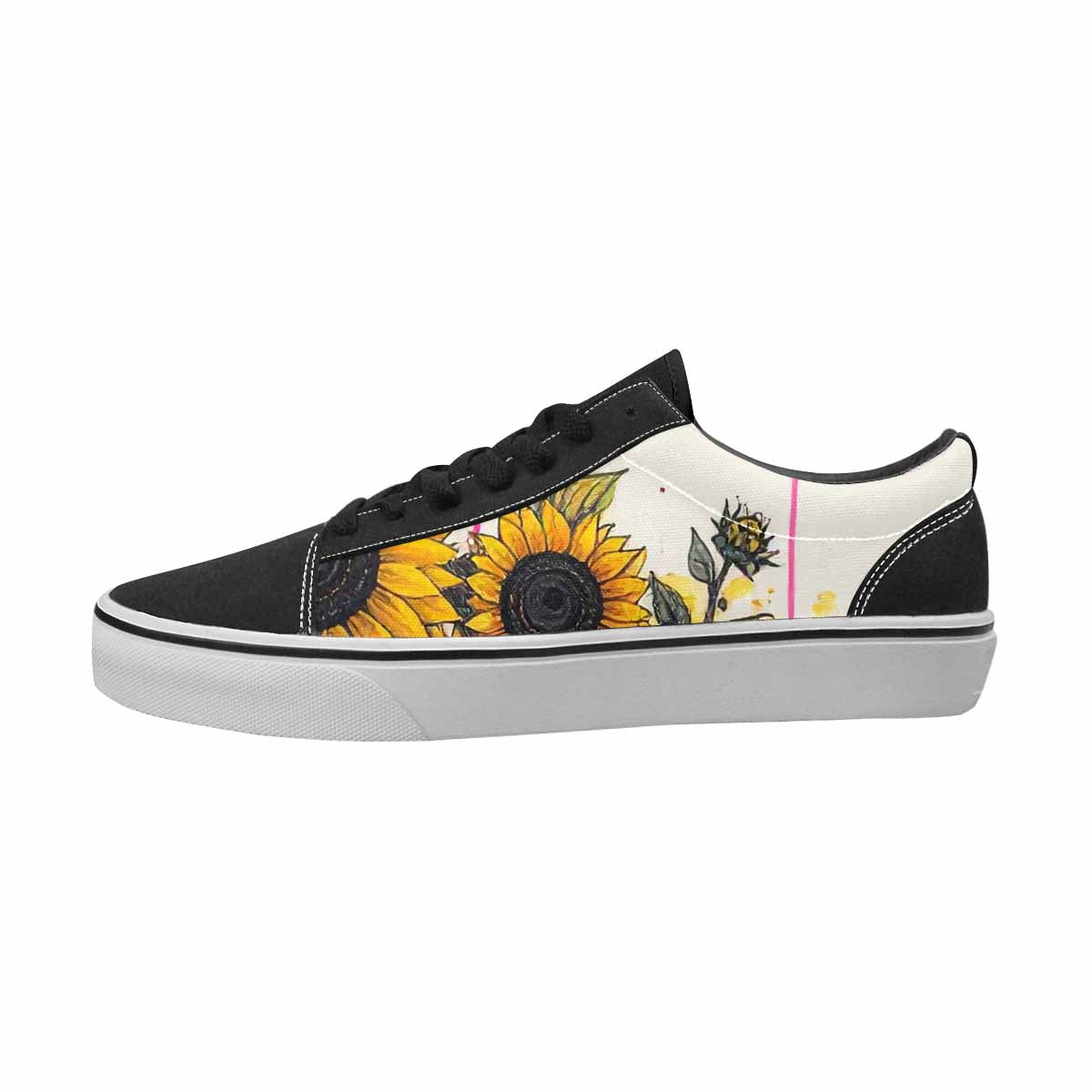 WOMEN'S Sunflowers Black & Pink Ink Canvas Unique Print Y2K Original Art Sneakers