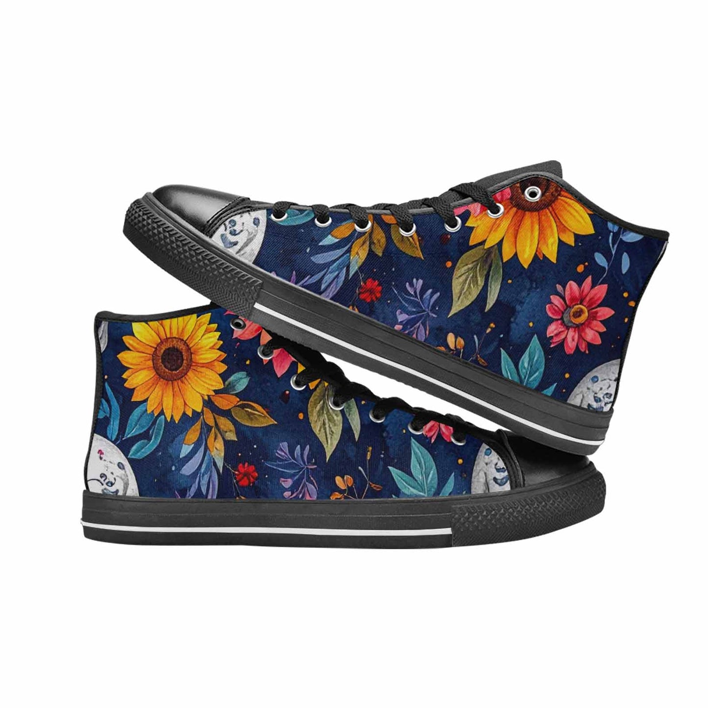 WOMEN'S Sunflower Skulls Print High Top Canvas Vivid Shoes