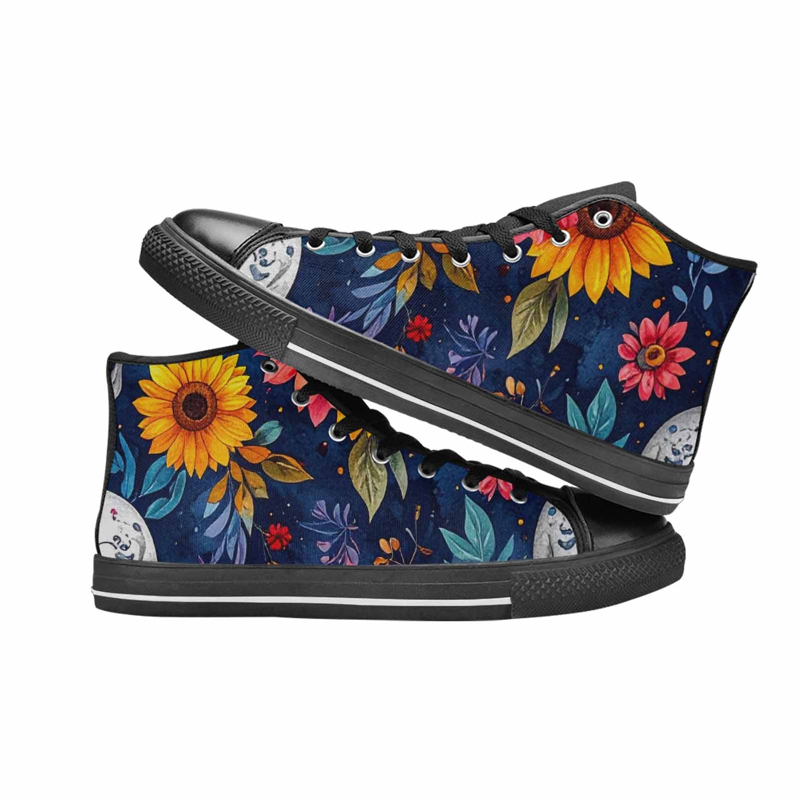 WOMEN'S Sunflower Skulls Print High Top Canvas Vivid Shoes