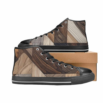 MEN'S Wood Grain Texture High Top Canvas Vibrant Chaos Shoes